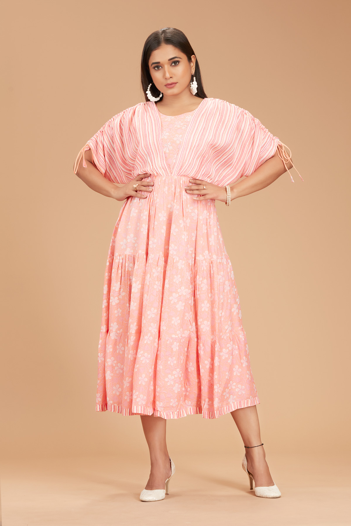 Peach Printed Flair Dress